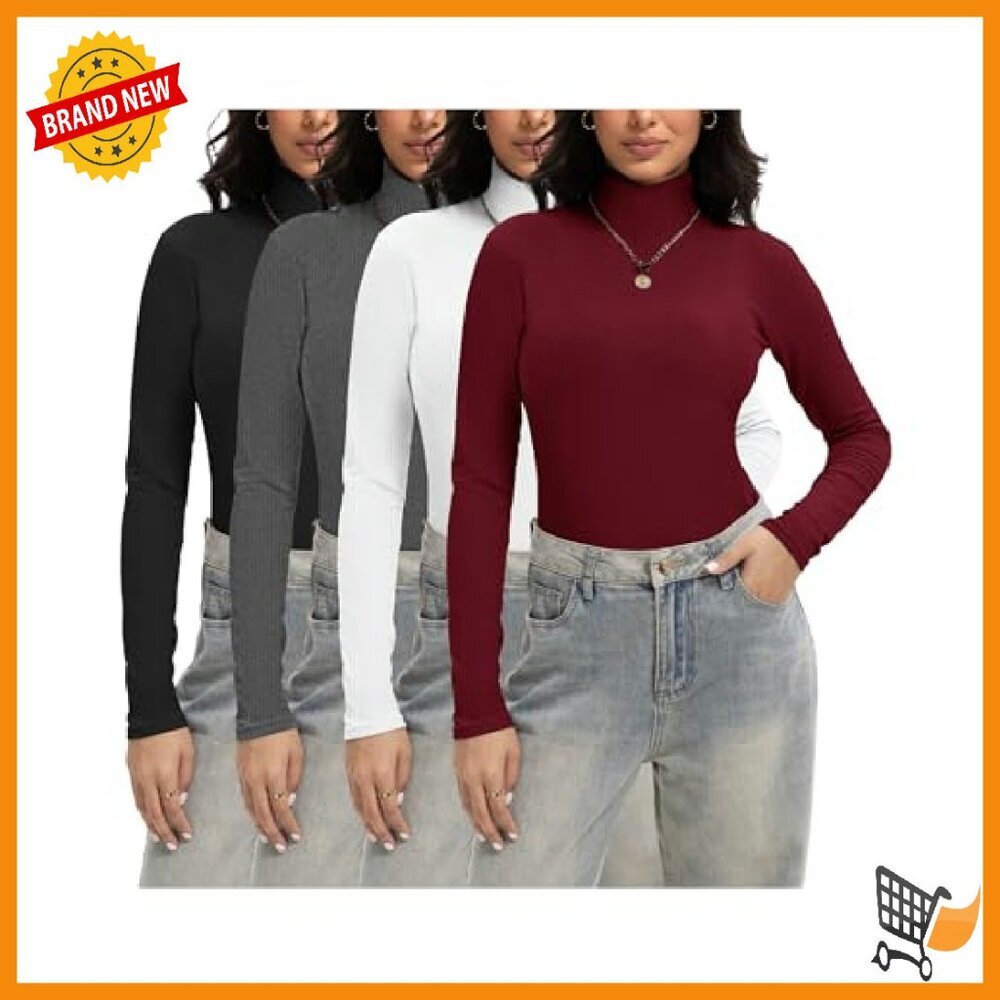 Ribbed Turtleneck Long Sleeve Fitted Stretch Sweater Women's Size Small - Picture 2 of 7